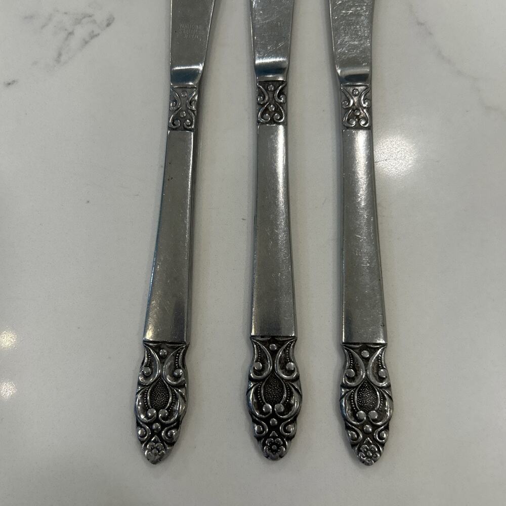 Vintage National Stainless OLAF Flatware Japan Set Of 3 Dinner Knives - Picture 4 of 9